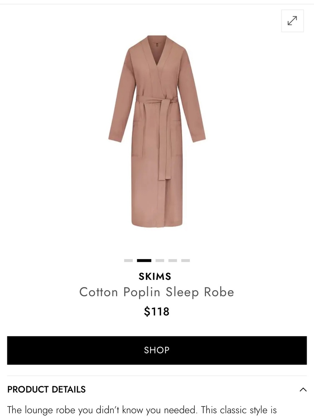 SKIMS Cotton Poplin Sleep Robe — COLOR -Umber Size small NWT